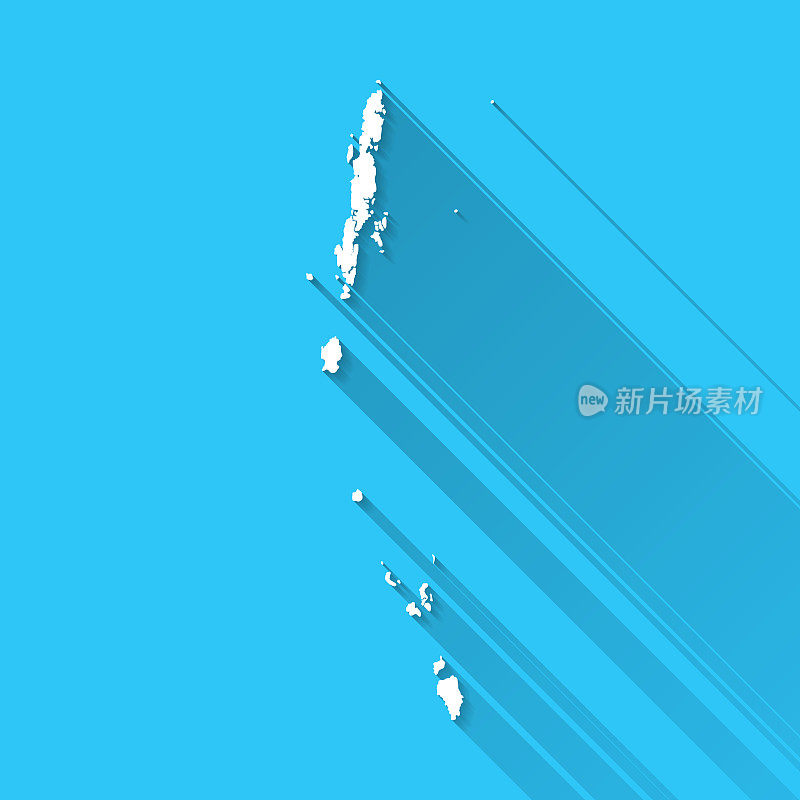 安达曼和尼科巴群岛地图与长阴影在蓝色背景-平面设计