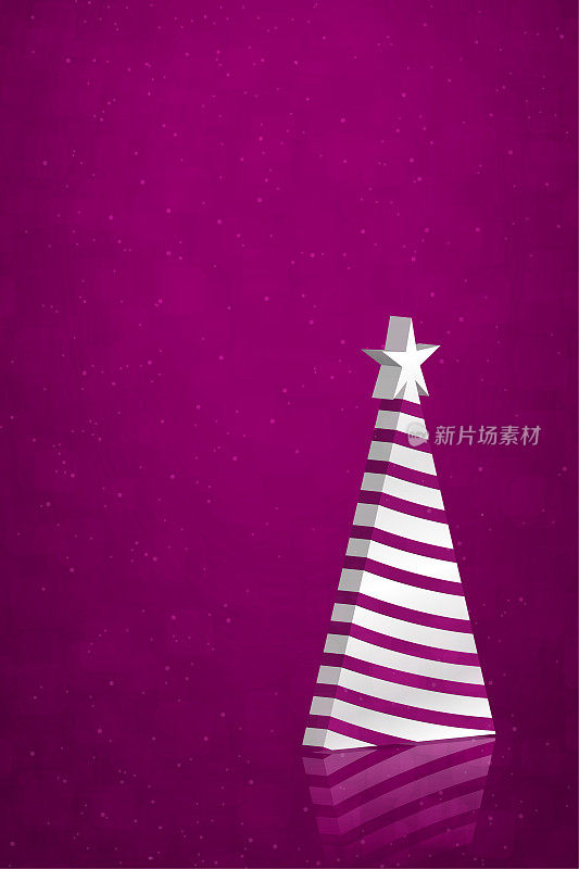一个白色三角形的三维条纹圣诞树在明亮的充满活力的紫色圣诞背景和一个星星在顶部