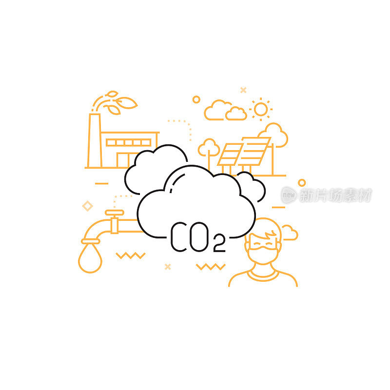 全球变暖线图标,轮廓矢量符号插图。