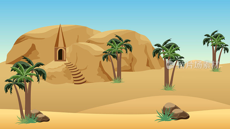沙漠景观场景为卡通或游戏背景