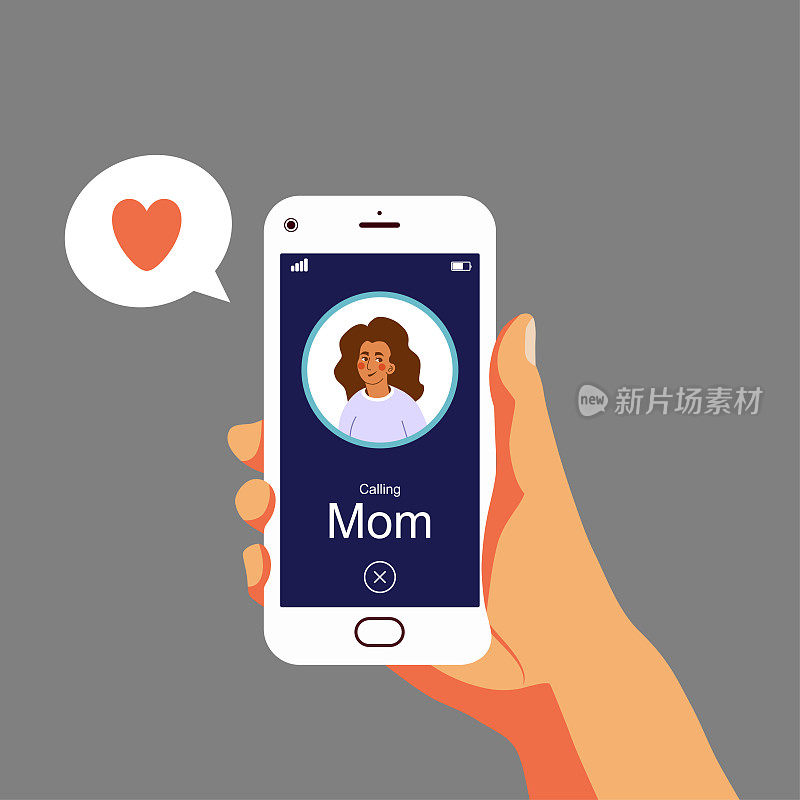 用智能手机打电话给妈妈手握手机用手机打电话给妈妈母亲节概念妈妈，妈妈，生活方式矢量平面设计
