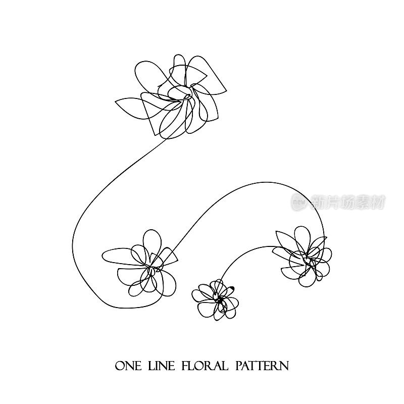 矢量手绘抽象涂鸦线艺术花卉植物元素手工图案在白色背景