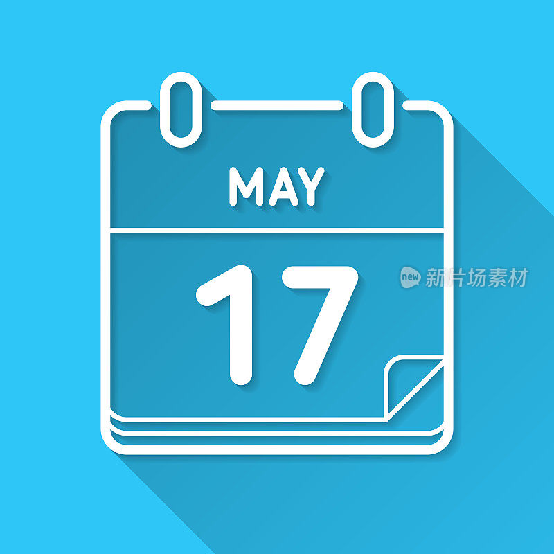 5月17日。图标在蓝色背景-平面设计与长阴影