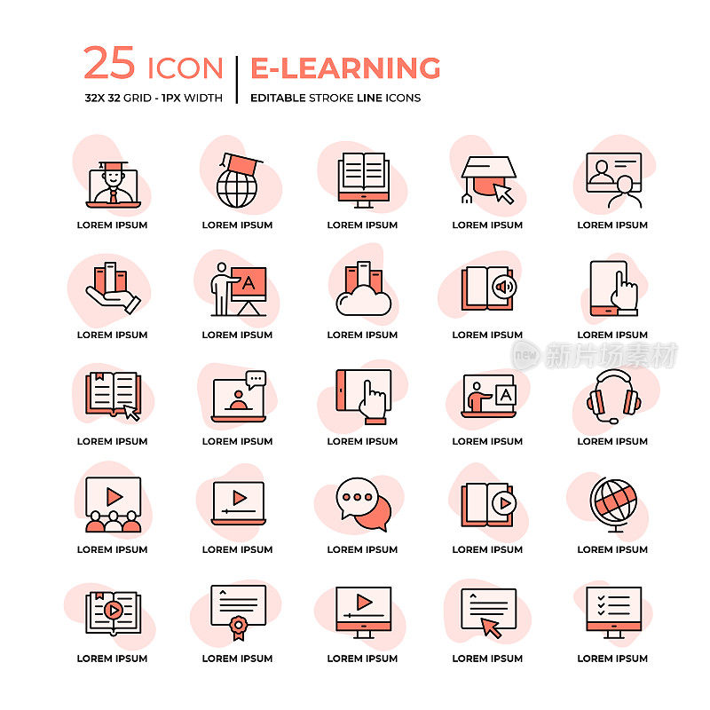 E-Learning平面样式线图标