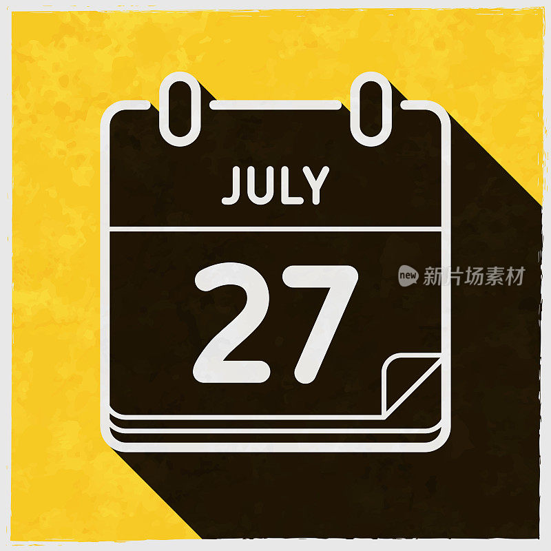 7月27日。图标与长阴影的纹理黄色背景