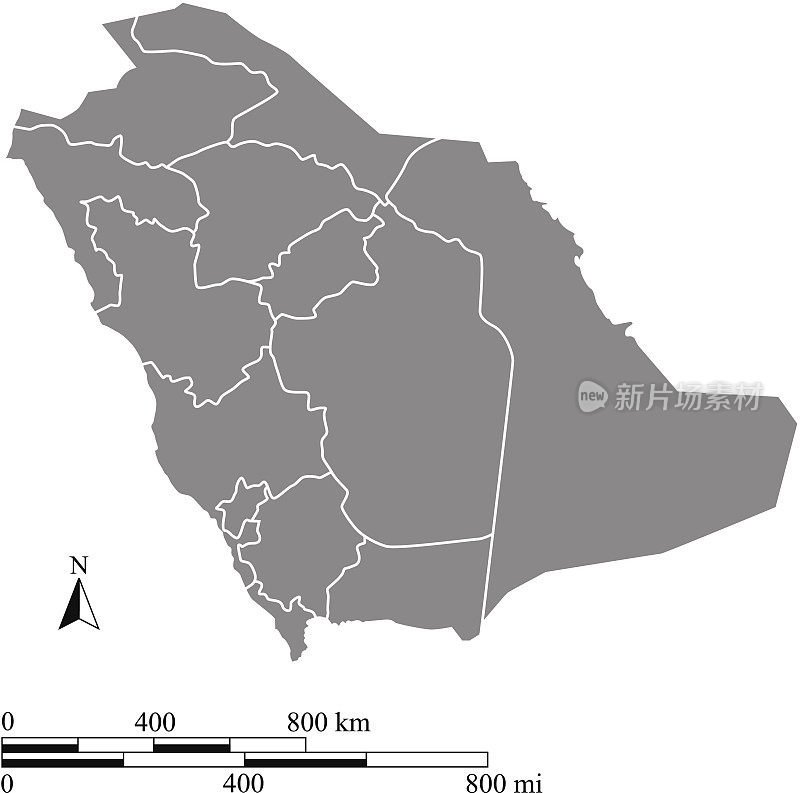 沙特阿拉伯地图轮廓矢量与比例尺英里