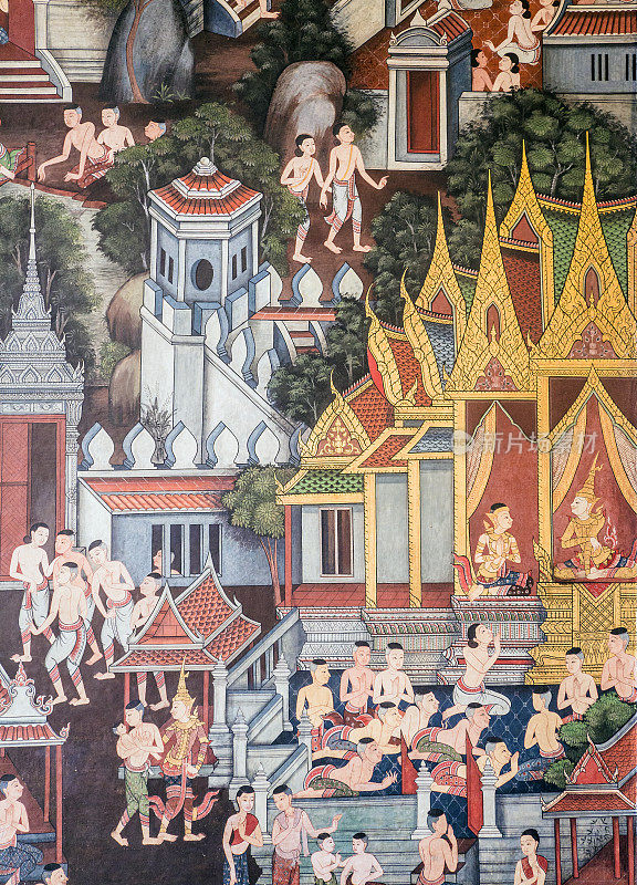 泰国曼谷卧佛寺的古老壁画