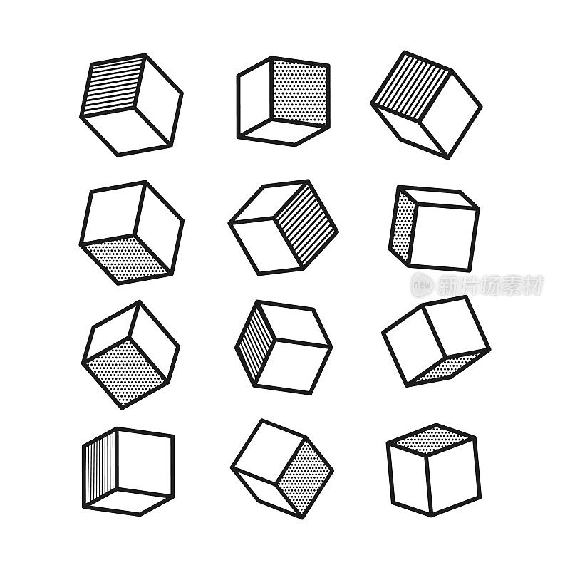 3D立方体波普艺术风格的黑白，矢量