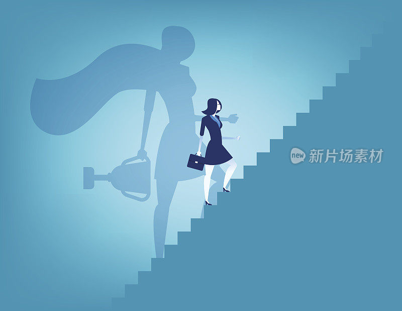 女商人和通往成功的阶梯。概念业务矢量插图。