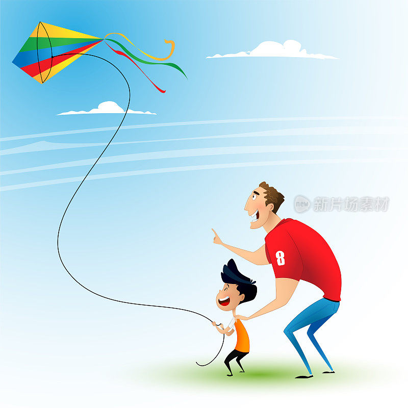 父亲和儿子放风筝。