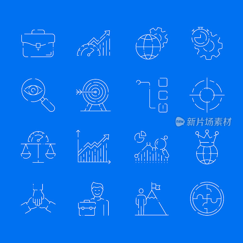 性能管理相关矢量细线图标的简单设置。大纲符号集合