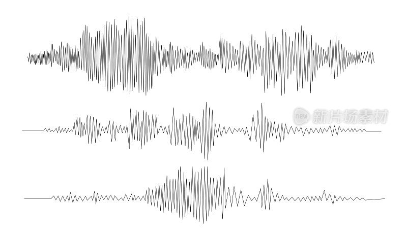 音频技术，音乐声波矢量图标插图。向量声波。