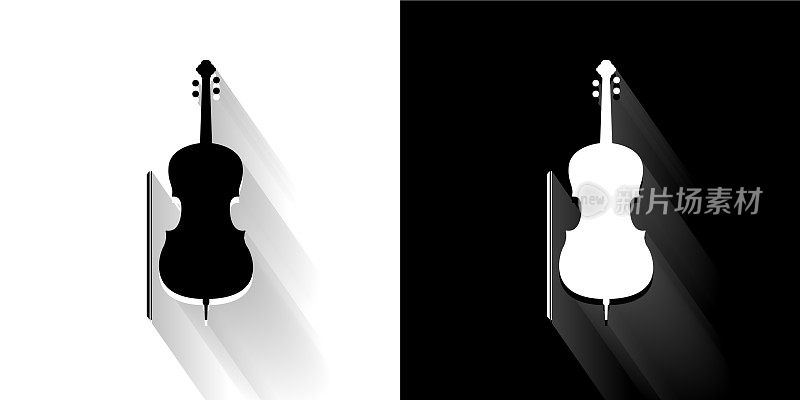 大提琴黑白图标与长影子