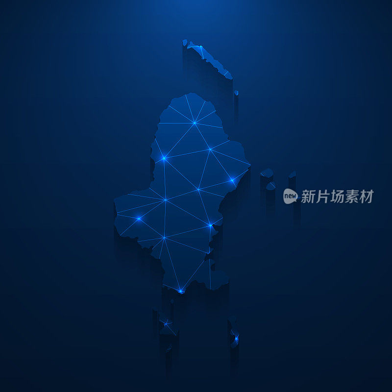 沃利斯岛地图网络-明亮的网格在深蓝色的背景
