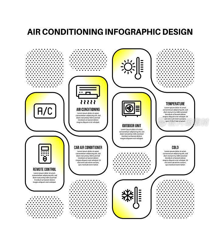 信息图设计模板与空调关键字和图标