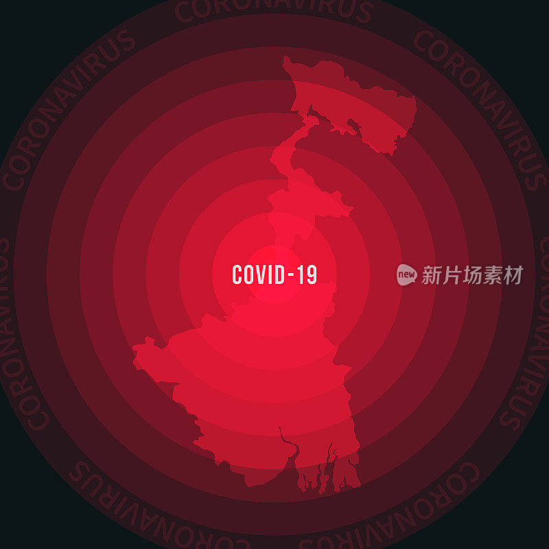 西孟加拉邦COVID-19传播地图。冠状病毒爆发