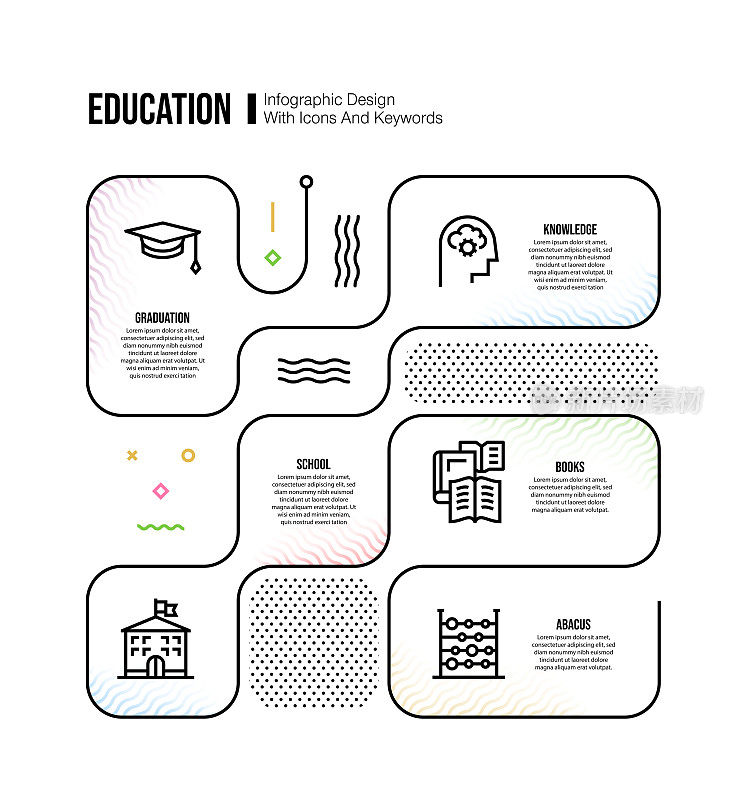 信息图表设计模板与教育关键字和图标