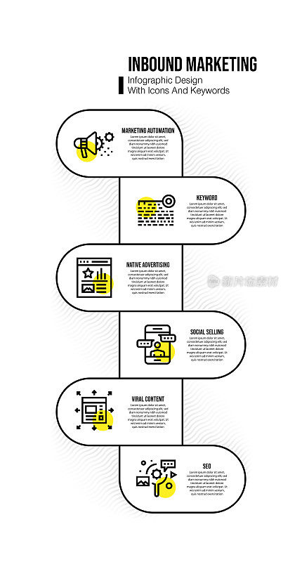 信息图表设计模板与入站营销关键字和图标