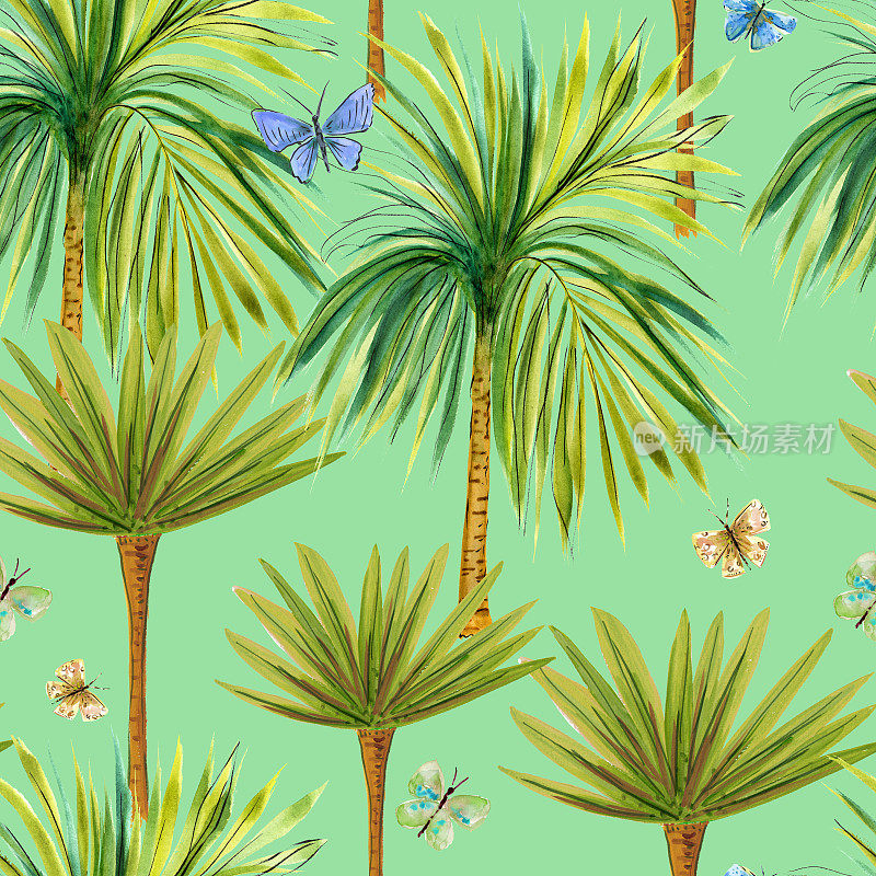 棕榈树水彩无缝背景图案