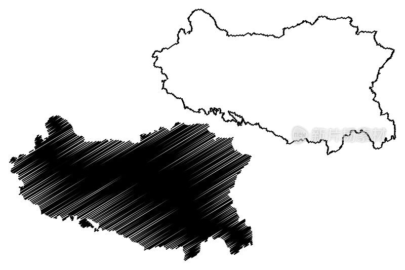 邯郸市(中华人民共和国，河北省)地图矢量插图，手绘邯郸市地图