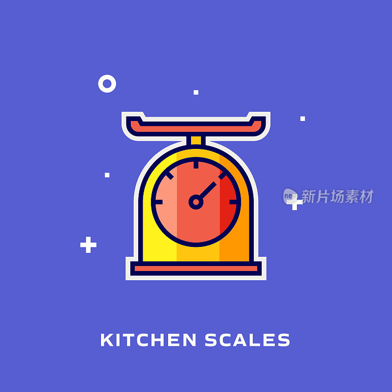 厨房天平平线图标，轮廓矢量符号插图。