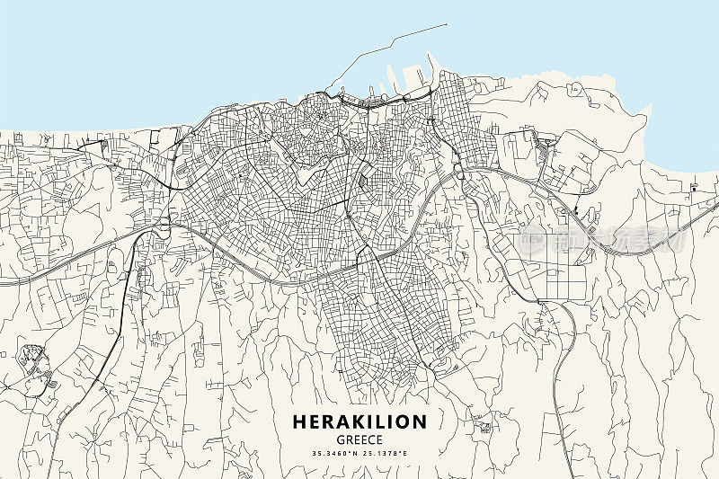 赫拉克里翁，克里特岛，希腊矢量地图