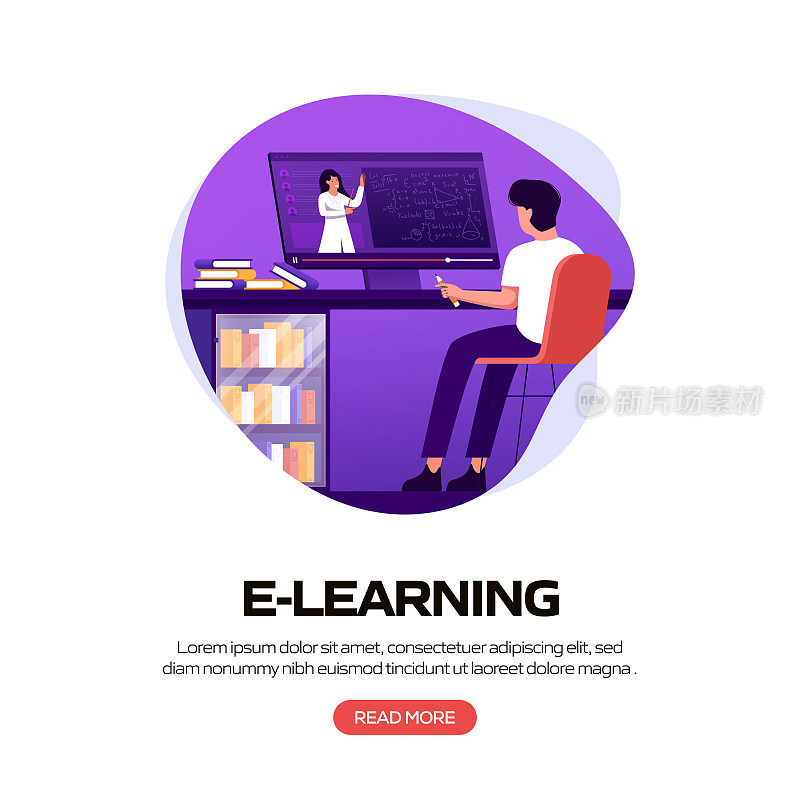 E-Learning，在线教育相关矢量插图登陆页面模板，网站横幅，广告和营销材料，在线广告，业务演示等。