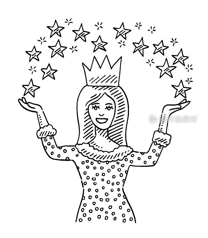 卡通公主举起手臂星星画