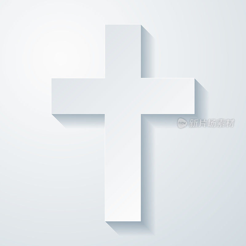 宗教十字架。在空白背景上具有剪纸效果的图标