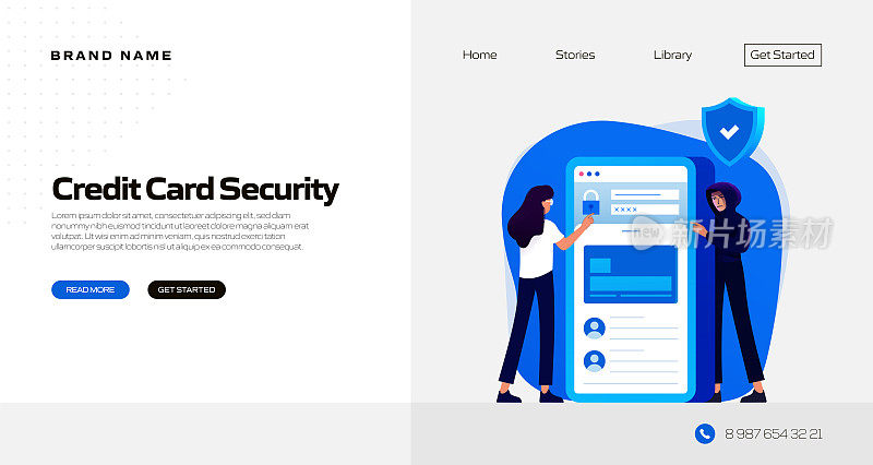 信用卡安全概念矢量插图着陆页模板，网站横幅，广告和营销材料，在线广告，业务演示等。