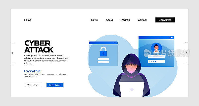 网络攻击概念矢量插图登陆页面模板，网站横幅，广告和营销材料，在线广告，业务演示等。