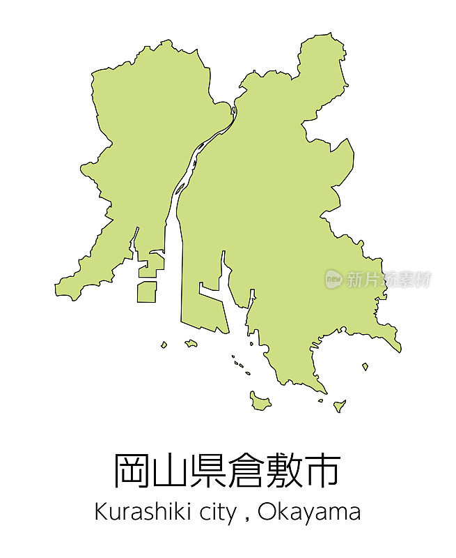 日本冈山县仓木市地图。翻译:“仓木市，冈山县。”