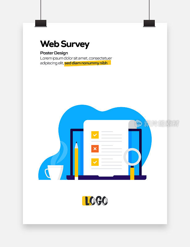 在线调查概念平面设计海报，封面和横幅。现代平面设计矢量插图。