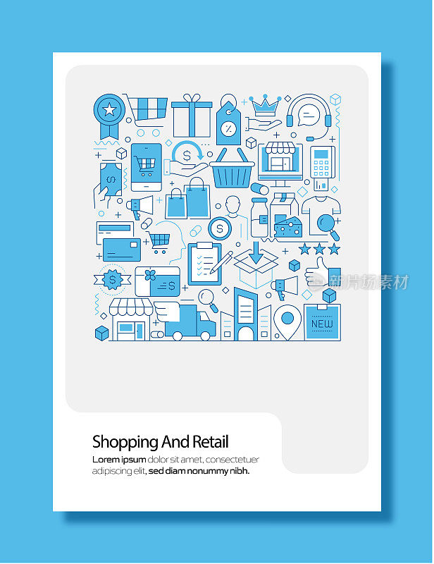 购物和零售相关的现代线条风格矢量插图