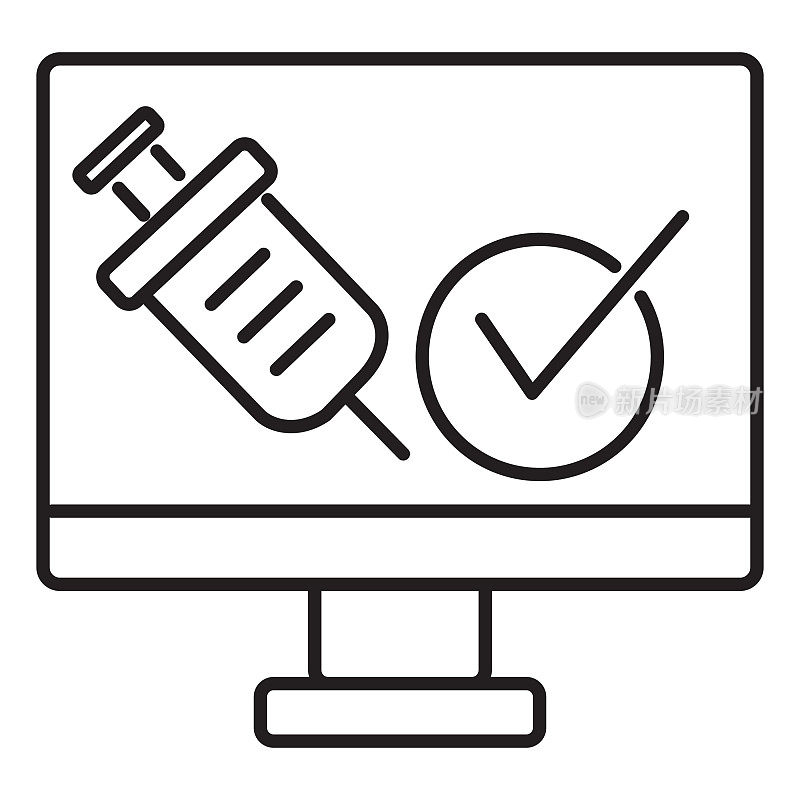 Covid-19流感病毒接种在线证书细线图标-可编辑的中风