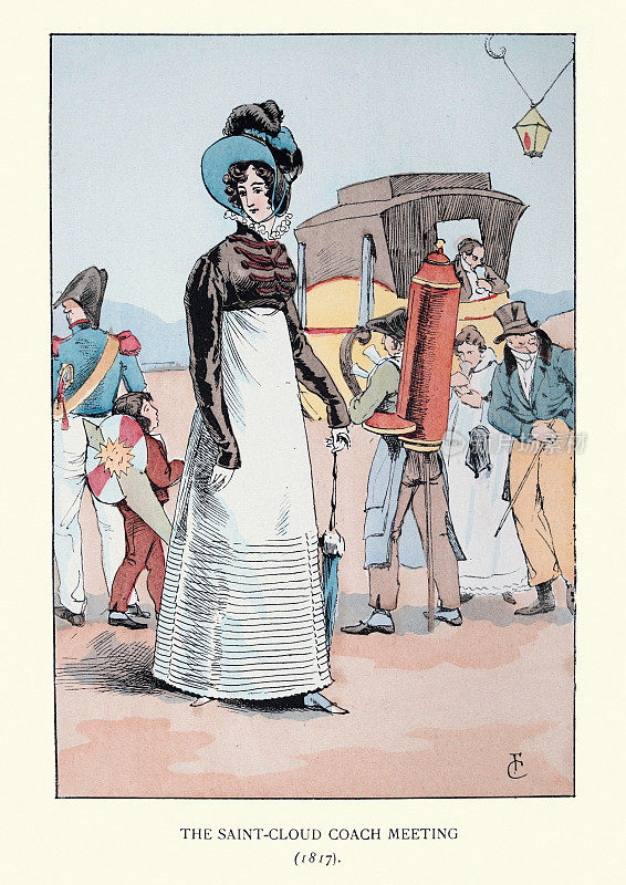 19世纪早期法国流行的高腰连衣裙