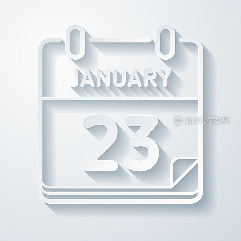 1月23日。在空白背景上具有剪纸效果的图标