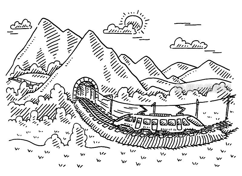 现代铁路山区隧道图