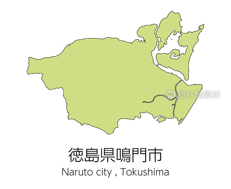 日本德岛鸣人市地图。翻译为:“德岛鸣人市。”