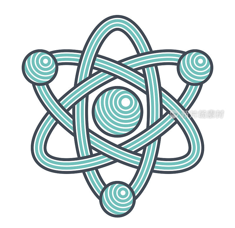 原子矢量符号在现代线性风格孤立在白色，科学图标或标志的基础粒子，物理教育学习主题。