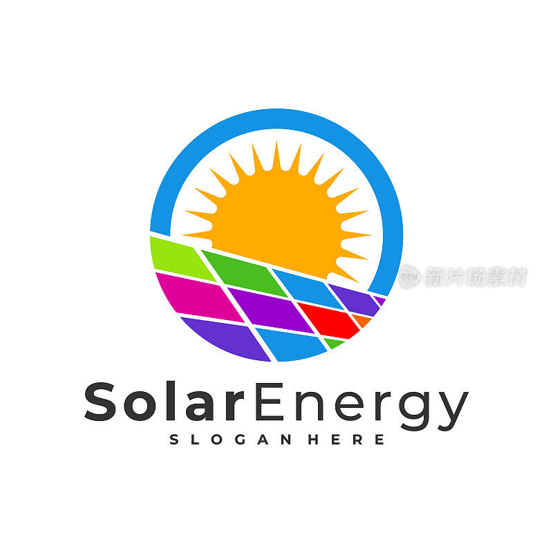 彩色太阳能标志矢量模板，创意太阳能电池板能源标志设计理念
