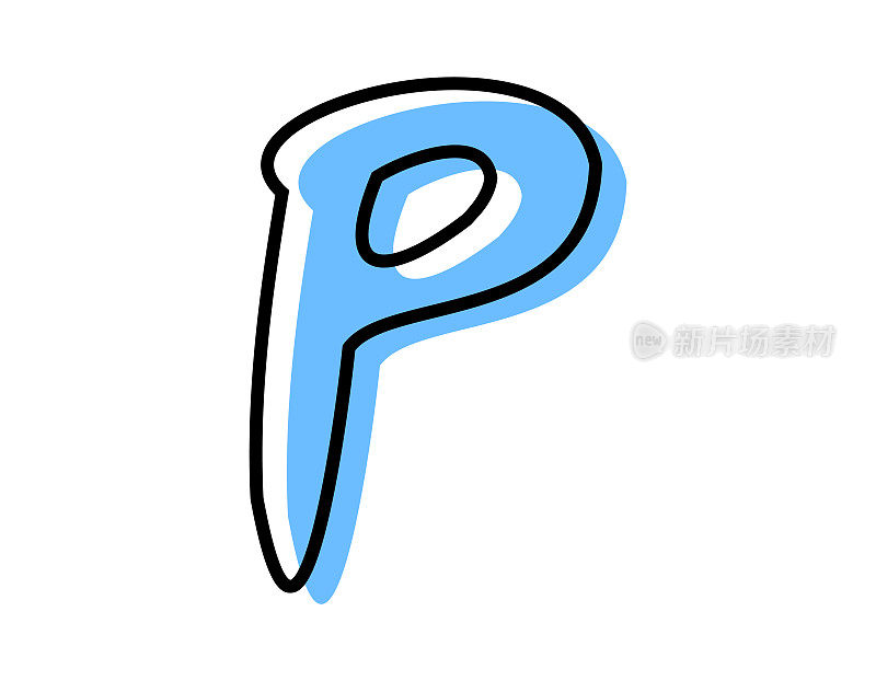 手写字母。向量。插图。大写字母。P。