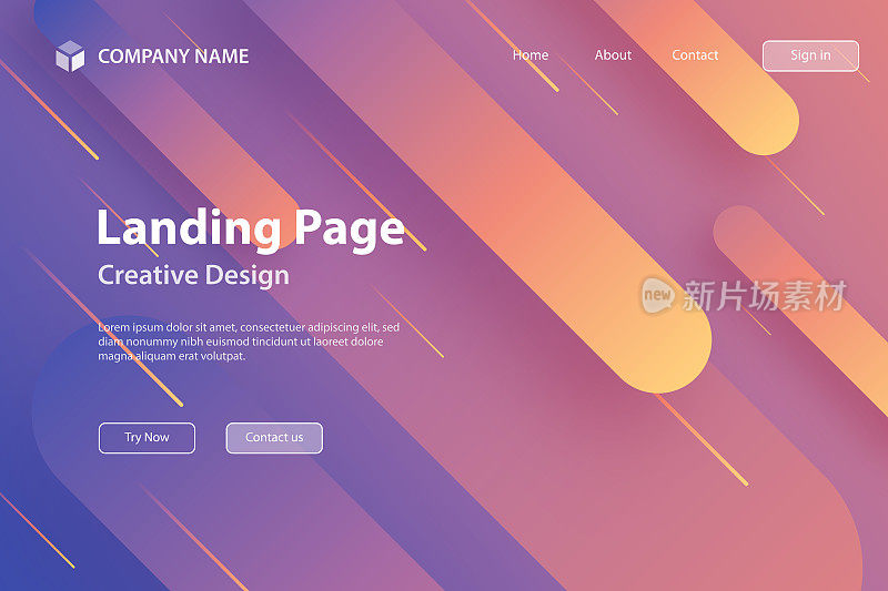着陆页面模板-抽象设计与几何形状-流行紫色梯度