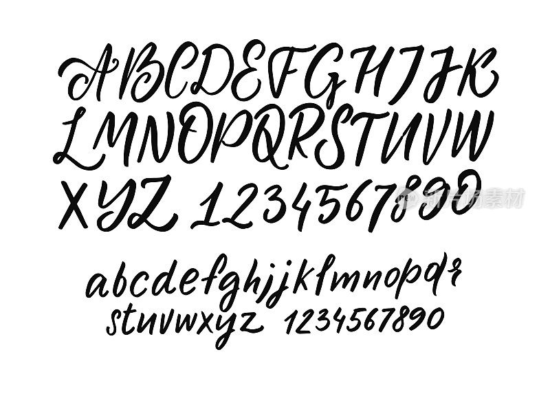 手绘字体书法。装饰风格向量字母标志。