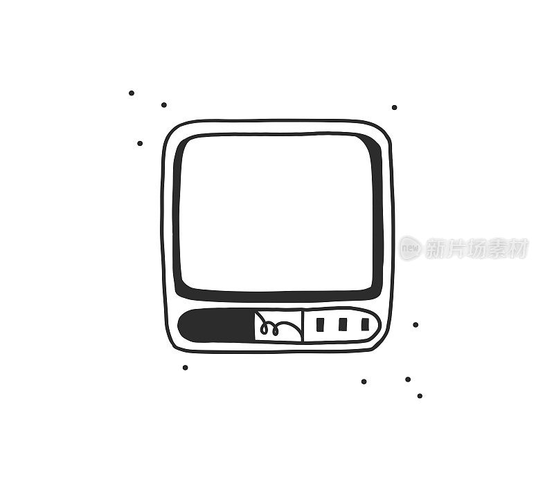 手绘矢量抽象平板股票现代图形插图老复古复古电视电视孤立，90年代复古印刷概念，复古矢量设计。80、90年代的剪贴画设计概念。图形标志。