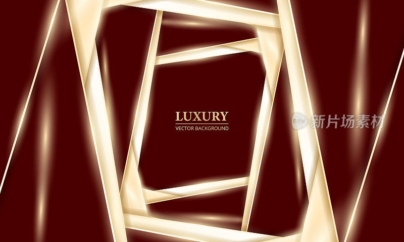 红色抽象奢华背景配以优雅的金色线条、设计元素和光线。
