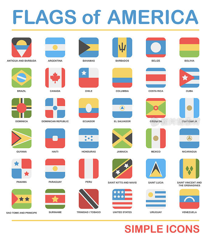 美国国旗-向量平方简单的平面图标