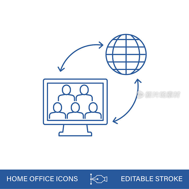 在家办公线条图标与可编辑的笔画