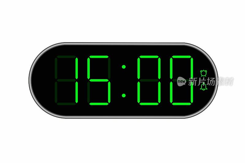 数字时钟显示15.00矢量平面插图。