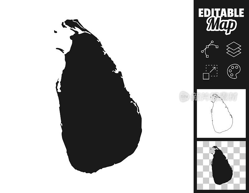 斯里兰卡地图设计。轻松地编辑